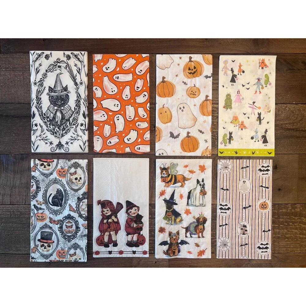 Halloween Paper Napkins for Decoupage, 16 Napkin Variety Pack, 8 Designs